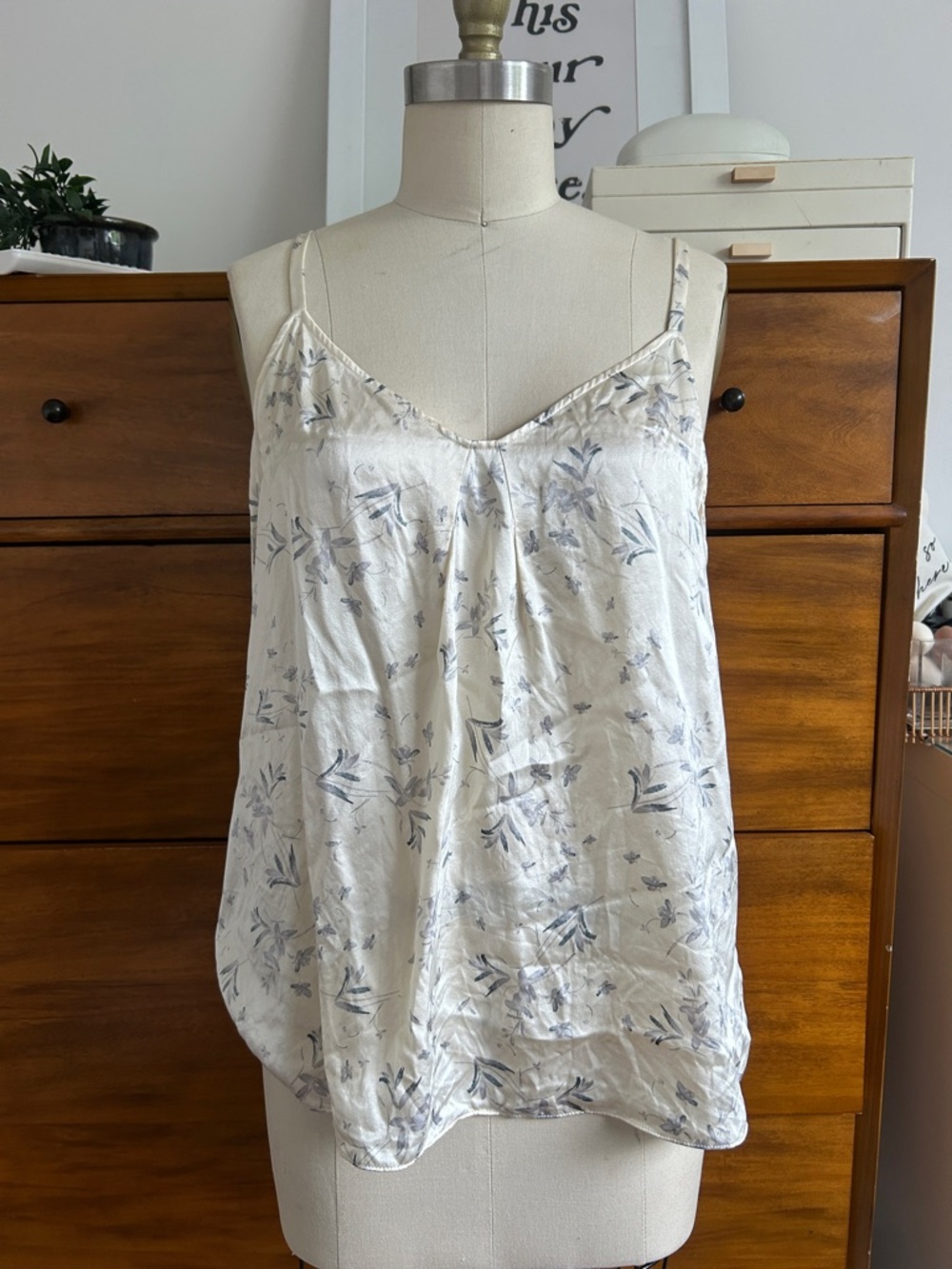 Vince Cream Floral Silk Slip Cami